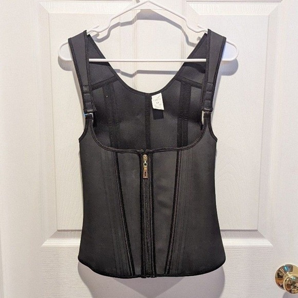 Other - Y2K Waist Trainer 100% Latex Corset Cincher Shapewear Black Zip Front Vest M